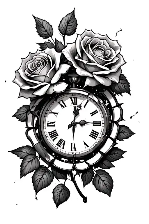 Roses With Clock Broken Embedded Within