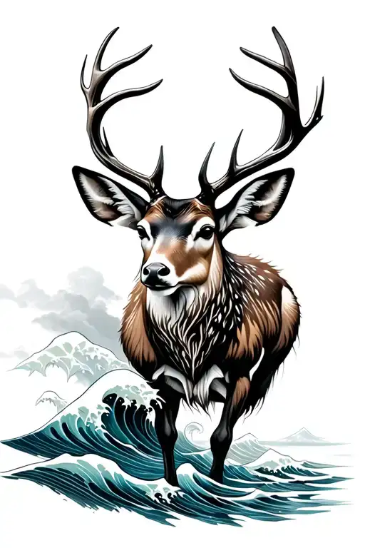 Native Bush Ocean Waves Deer