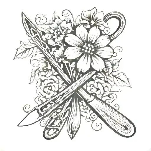 Whisk Spatula Crossed With Flowers Growing