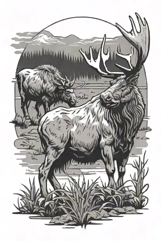 A Moose And A Highland Cattle Having A Standoff