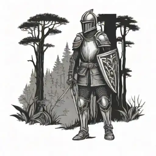 Knight Walking Through The Woods At Night