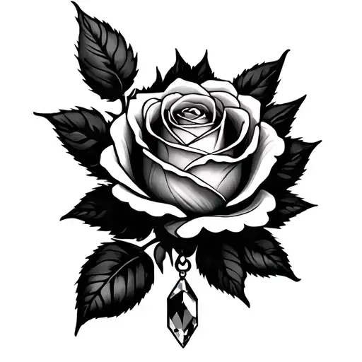 Rose With Hanging Gem Stone Below