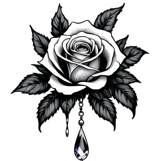 Rose With Large Teardrop Shaped Hanging Gem Stone Below