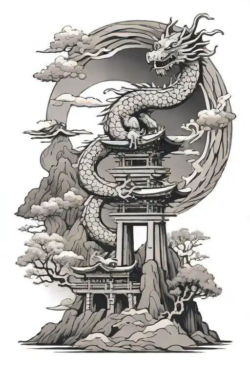 Dragon Descending From Mount Fuji Torii Gate