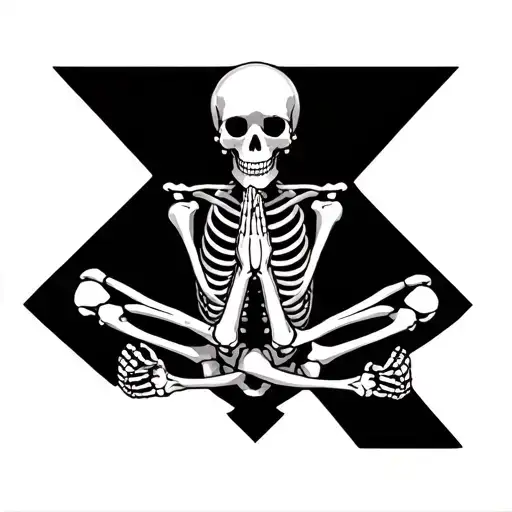 Full Body Skeleton In Prayer Stance With Legs Crossed