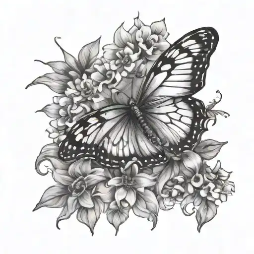Butterfly And Flowers Trampstamp