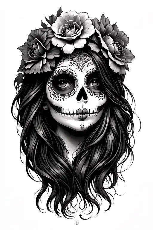 Half A Body Day Of The Dead Lady Head With Long Hair