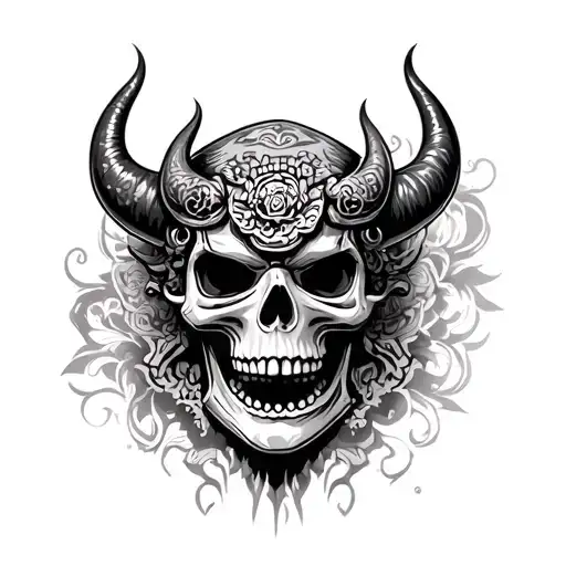 Skull With Oni Mask Mask