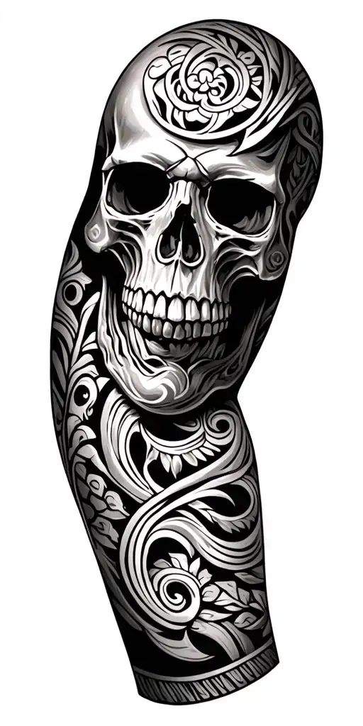 Skull And Maori Arm Sleeve