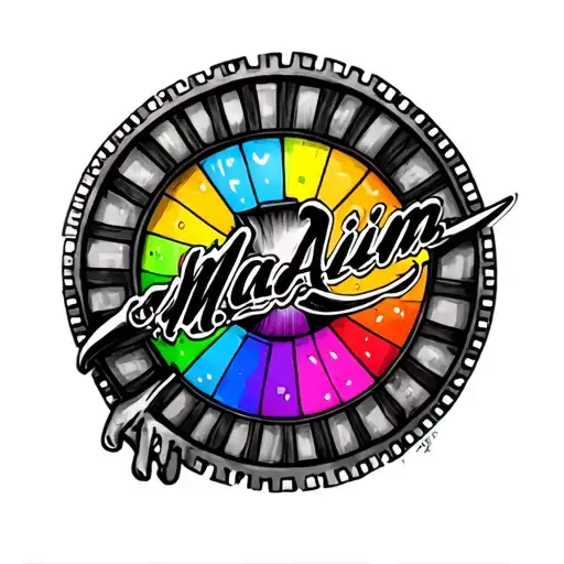 Word Madaim With Rainbow And Film Wheel