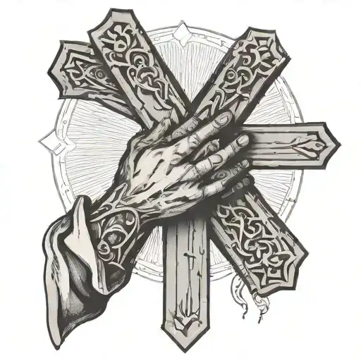 Praying Hands Holding A Cross