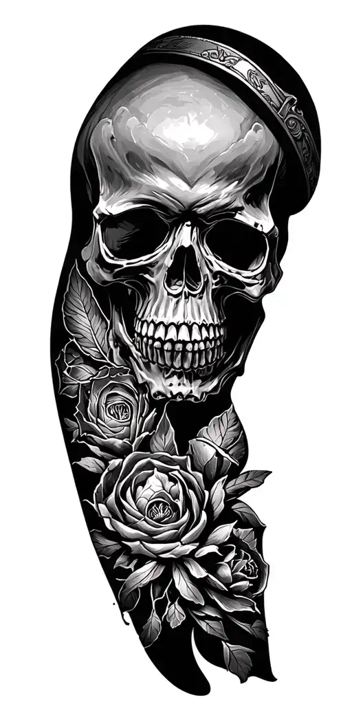 Skull Arm Sleeve Tattoo Featuring Iconic Symbols