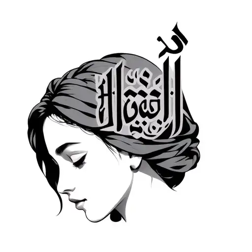 Allah's Name In Arabic Text On Girl's Head