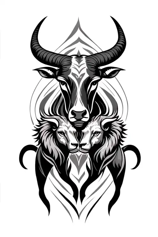 Taurus And Leo Intertwined With Aries And Virgo Symbols Below In Tribal