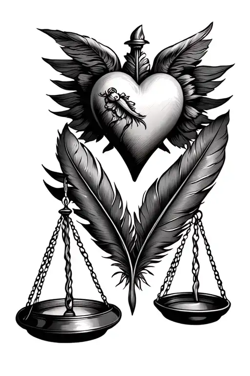 Scales Of Justice Tattoo Weighing A Feather And A Heart