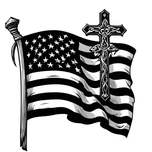 American Flag And Cross