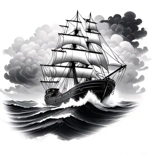 Ship Sailing Through Stormy