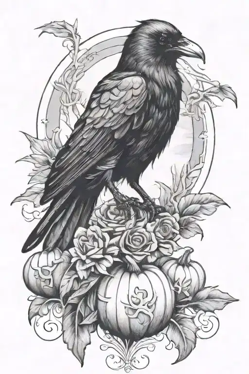 Raven Halloween Tattoo Design Showcasing