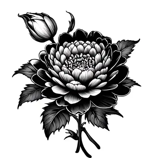 Chrysanthemum And Peony Flower Intertwined