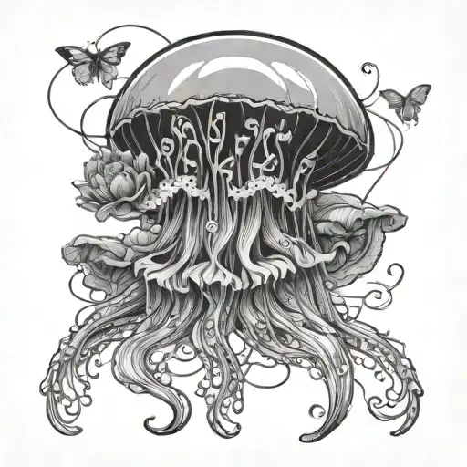 Jellyfish And Flowers Symbolizing