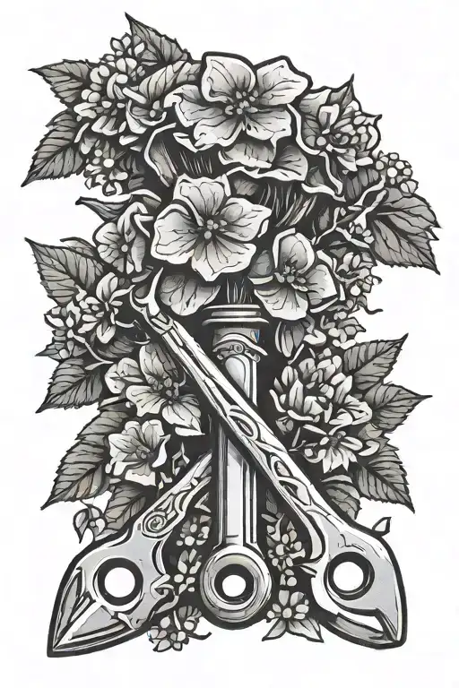 Wrench With Hydrangea