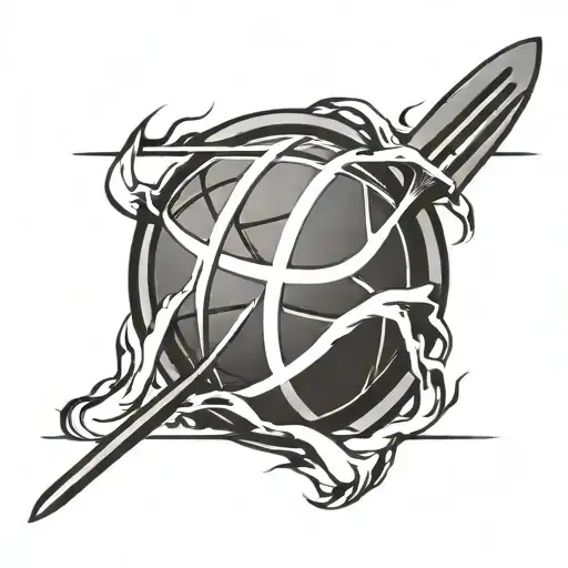 A Minimalist Tattoo Of A Basketball With A Fork And Knife Crossed Behind It