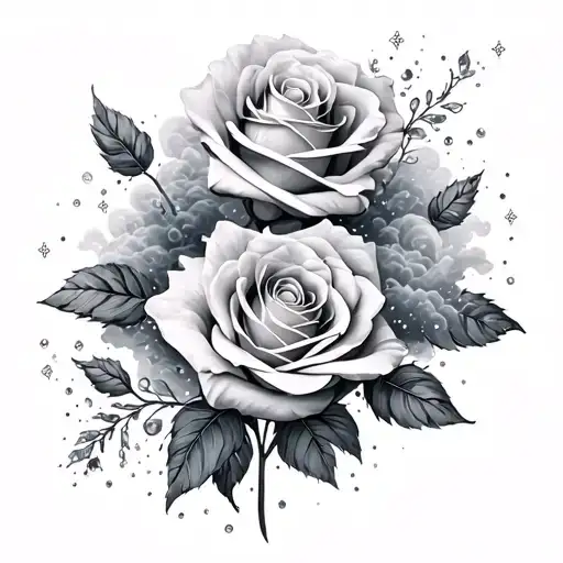 Full Sleeve Arm Tattoo Roses With Glitter Shining Clouds