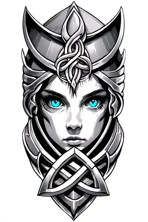 Besr With Blue Eyes On Armor Tattoo Design Featuring Celtic Trinity Knot
