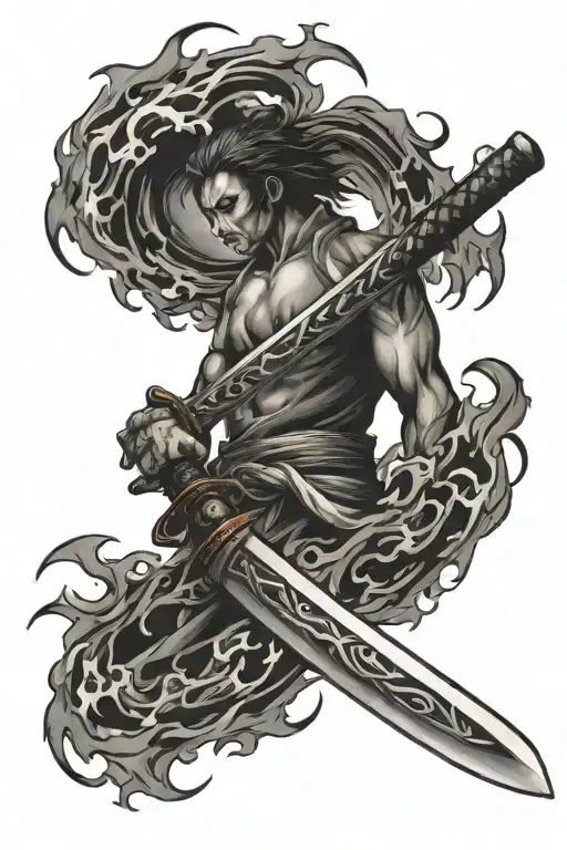 Katana Surrounded Flammes