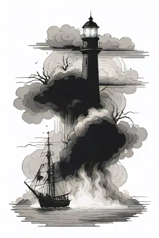A Lighthouse Burning And A Ship Approaching Through The Mist
