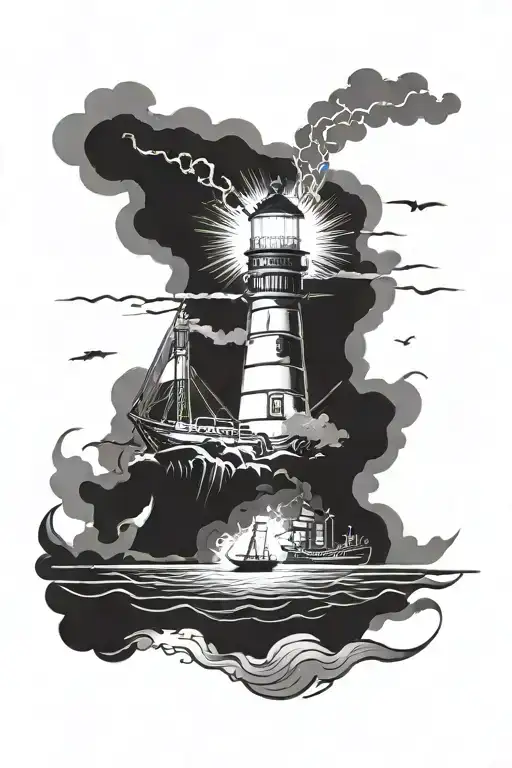 A Lighthouse Burning And A Ship Approaching Through The Mist