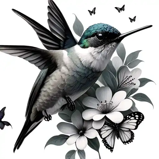 Hummingbirds Flowers Butterflies Fluttering