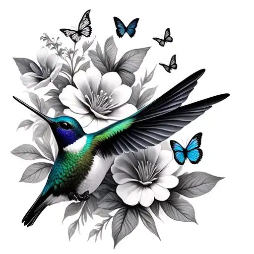 Hummingbirds Flowers Butterflies Fluttering