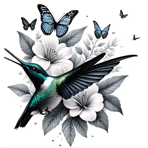 Hummingbirds Flowers Butterflies Fluttering