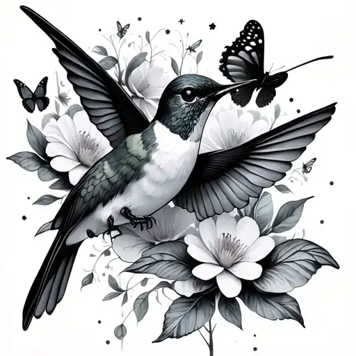 Hummingbirds Flowers Butterflies Fluttering Amidst Constellations