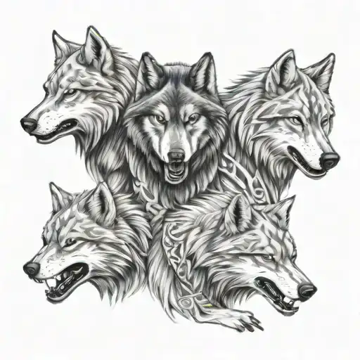 Wolfpack Coming Out Fog Ghost Like Native Warriors