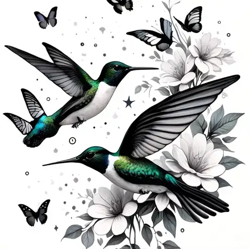 Hummingbirds Flowers Butterflies Fluttering Amidst Constellations
