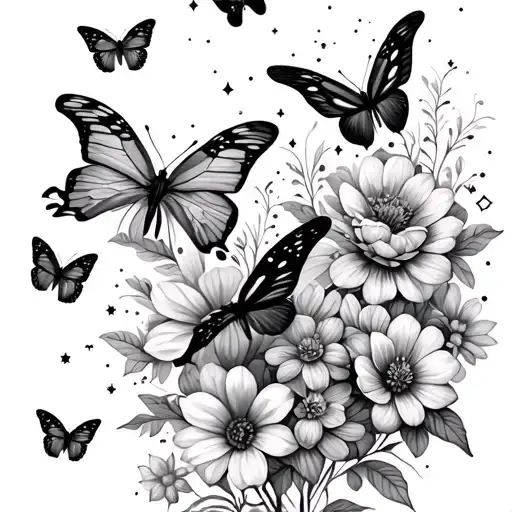 Flowers Butterflies Fluttering Amidst Constellations
