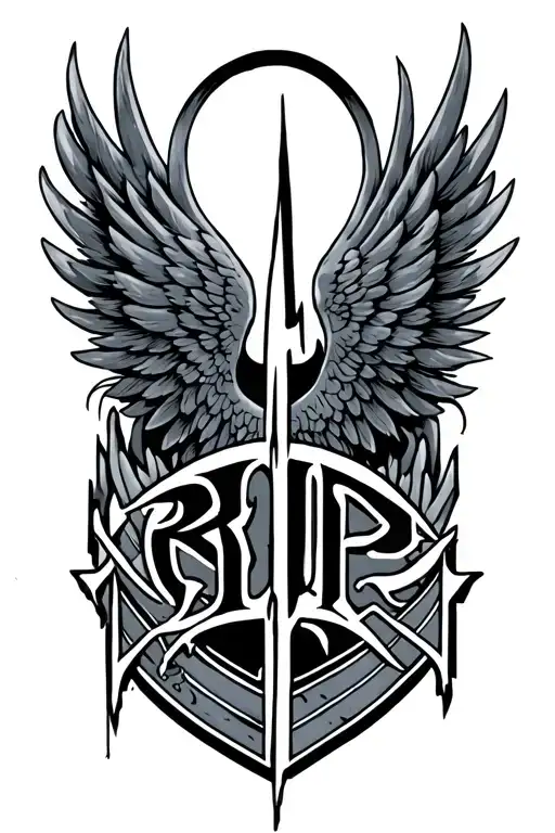 Angle Wings Around The Letters Rip Connected With A Ekg Line