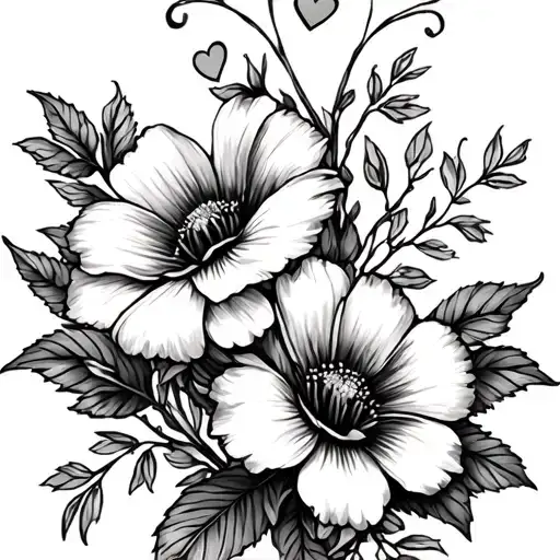 Flowers Hearts Arm Tattoo Design