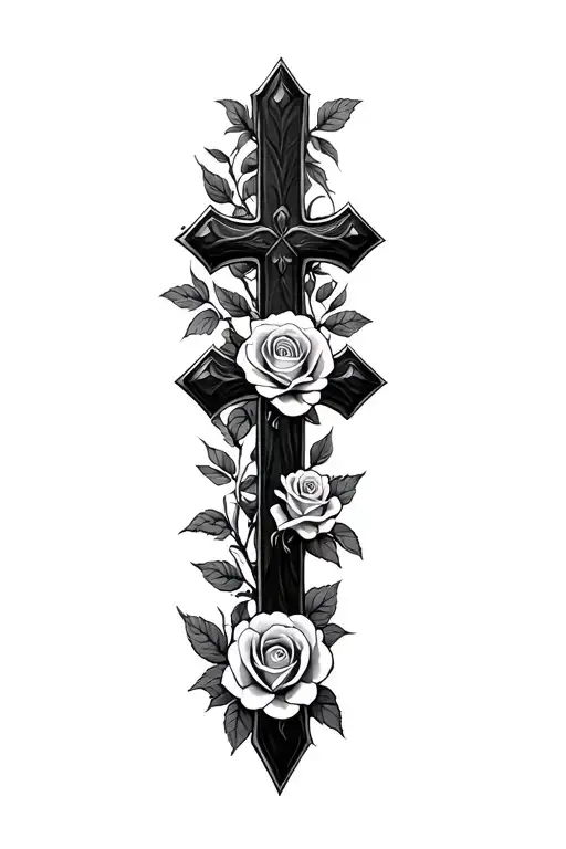 Cross And Roses Intertwined