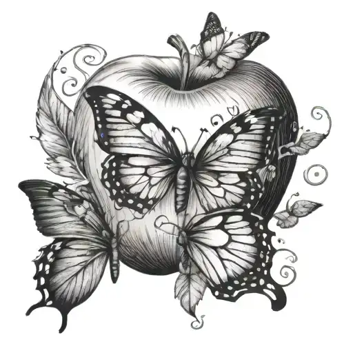 Fragrant Baked Apple With 2 Butterflies Flying Over It