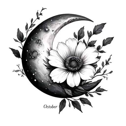 Crescent Moon With October Birth Flower