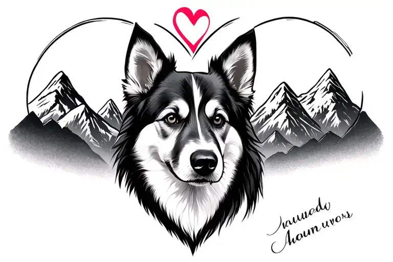 Dog And Mountains And Love Heart