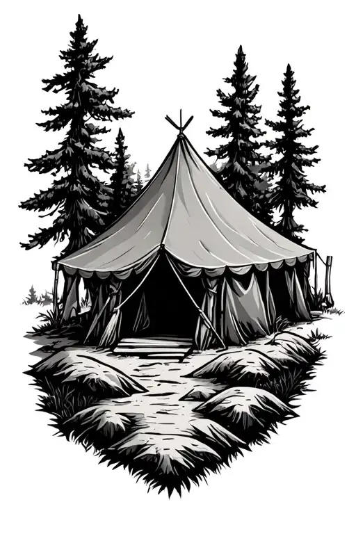 Hunting Camp Tent In Forest