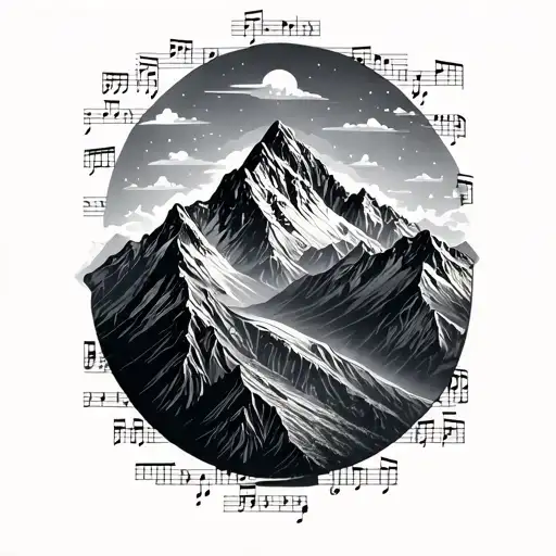 Mountain Range With Music Staff Behind It From Top Right