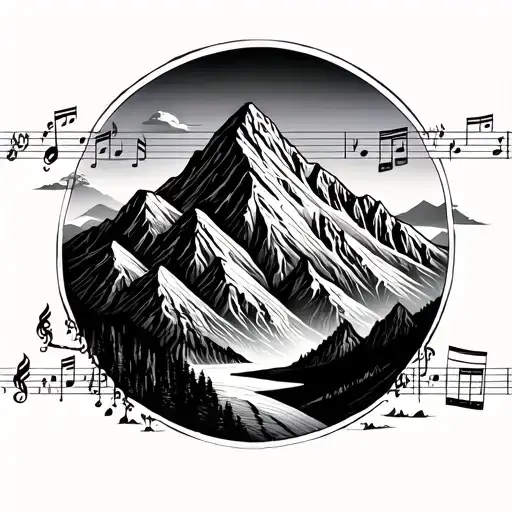 Mountain Range With Music Staff Behind It From Top Right