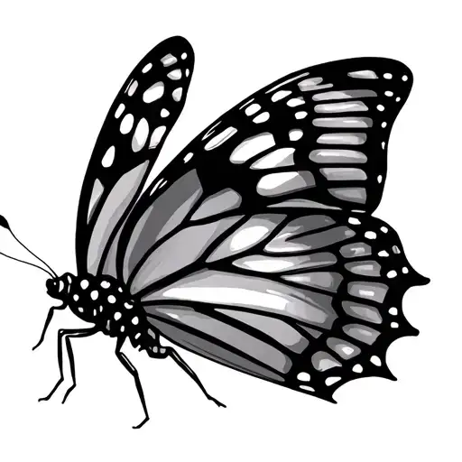 Butterfly From Side View Inside All Curved Lines Going