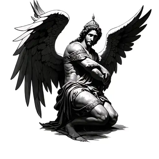 Create A Detailed Tattoo Idea For Archangel Micheal Kneeling