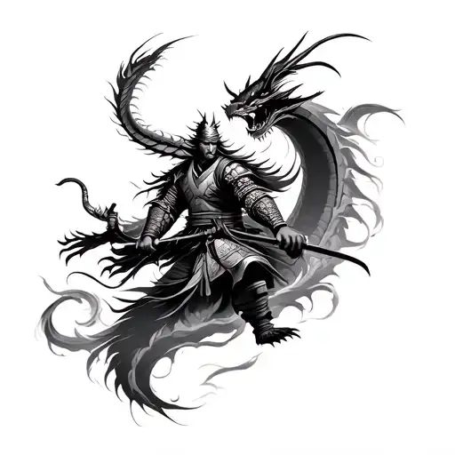 Samurai With Dragon Flying